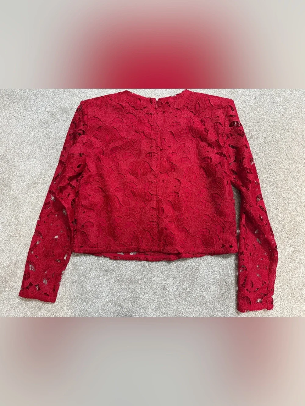 ANN TAYLOR Floral Guipure Lace Blouse | Crimson Red | Long Sleeve | Small | NWT